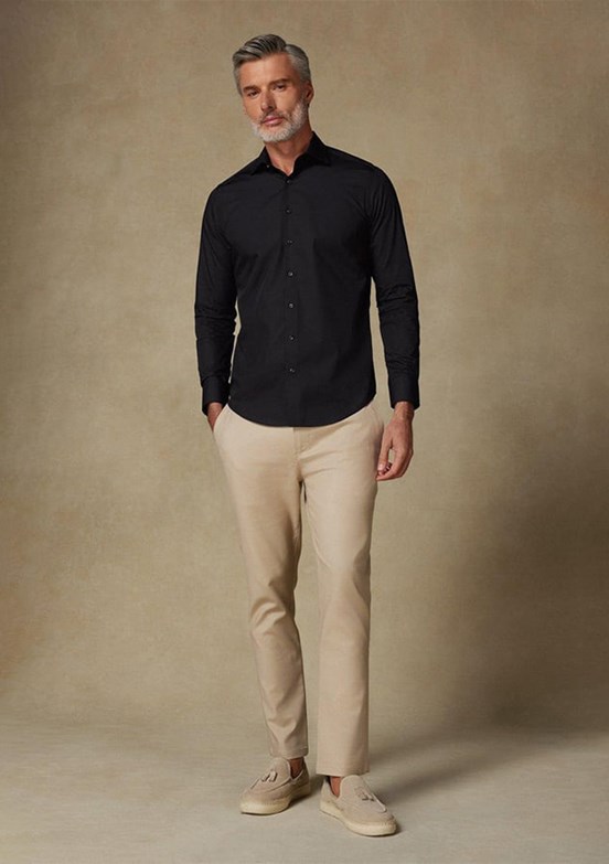ABBATE BB Club Siyah Oscar Poplin Pamuk Polyester Slim Fit Klasik Yaka Erkek Düz Gömlek