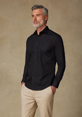 ABBATE BB Club Siyah Oscar Poplin Pamuk Polyester Slim Fit Klasik Yaka Erkek Düz Gömlek
