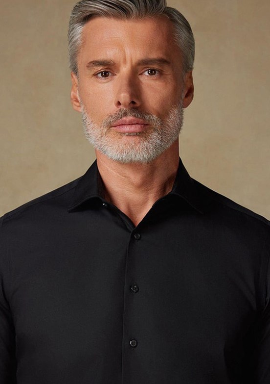 ABBATE BB Club Siyah Oscar Poplin Pamuk Polyester Slim Fit Klasik Yaka Erkek Düz Gömlek