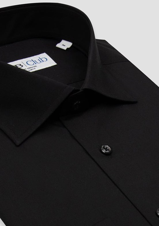 ABBATE BB Club Siyah Oscar Poplin Pamuk Polyester Slim Fit Klasik Yaka Erkek Düz Gömlek