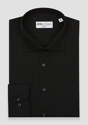 ABBATE BB Club Siyah Oscar Poplin Pamuk Polyester Slim Fit Klasik Yaka Erkek Düz Gömlek