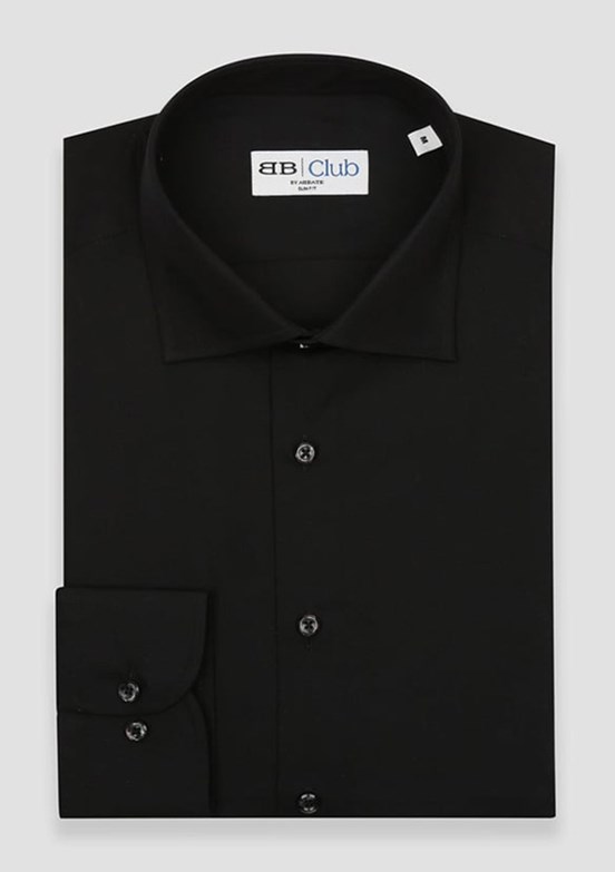 ABBATE BB Club Siyah Oscar Poplin Pamuk Polyester Slim Fit Klasik Yaka Erkek Düz Gömlek