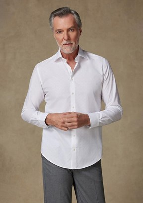 ABBATE Beyaz Donatello Jakar Pamuklu Slim Fit Klasik Yaka Erkek Desenli Gömlek