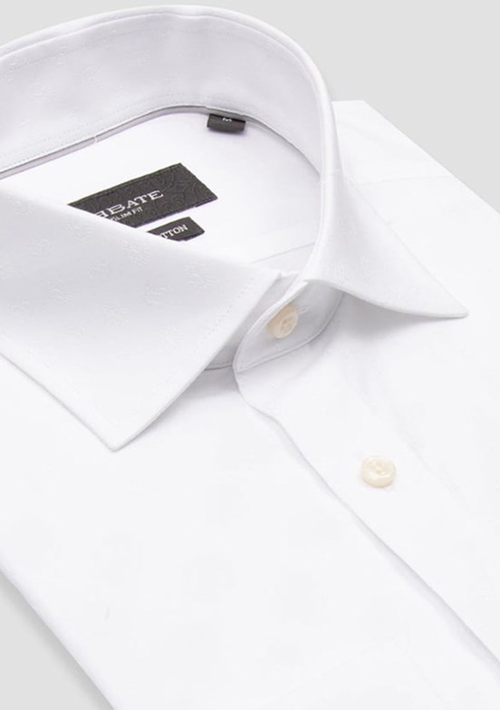 ABBATE Beyaz Donatello Jakar Pamuklu Slim Fit Klasik Yaka Erkek Desenli Gömlek