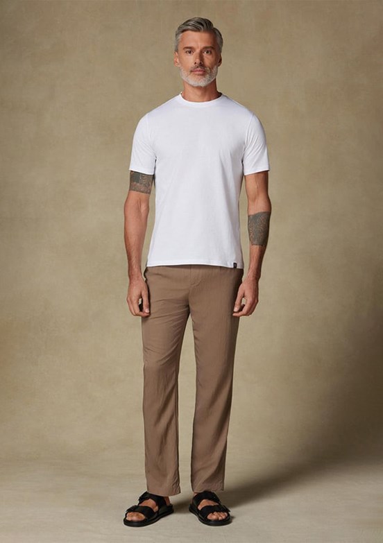 ABBATE Beyaz Easy Penye Pamuklu Comfort Fit Bisiklet Yaka Erkek Düz T-Shirt