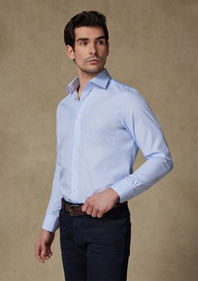 ABBATE Açık Mavi Donatello Non Iron Armür Pamuklu Slim Fit Klasik Yaka Erkek Çizgili Gömlek
