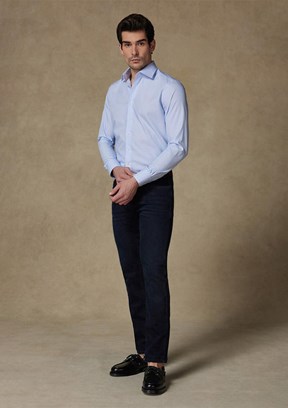 ABBATE Açık Mavi Donatello Non Iron Armür Pamuklu Slim Fit Klasik Yaka Erkek Çizgili Gömlek