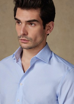 ABBATE Açık Mavi Donatello Non Iron Armür Pamuklu Slim Fit Klasik Yaka Erkek Çizgili Gömlek