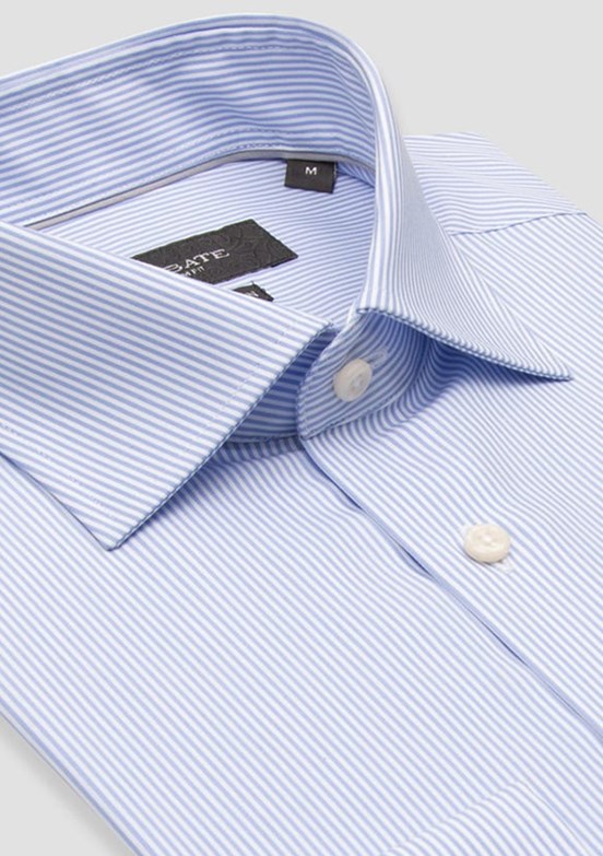 ABBATE Açık Mavi Donatello Non Iron Armür Pamuklu Slim Fit Klasik Yaka Erkek Çizgili Gömlek