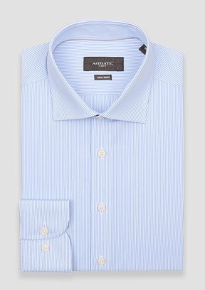 ABBATE Açık Mavi Donatello Non Iron Armür Pamuklu Slim Fit Klasik Yaka Erkek Çizgili Gömlek