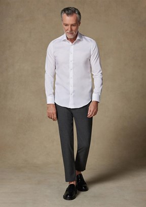 ABBATE Beyaz Donatello Non Iron Armür Pamuklu Slim Fit Klasik Yaka Erkek Düz Gömlek