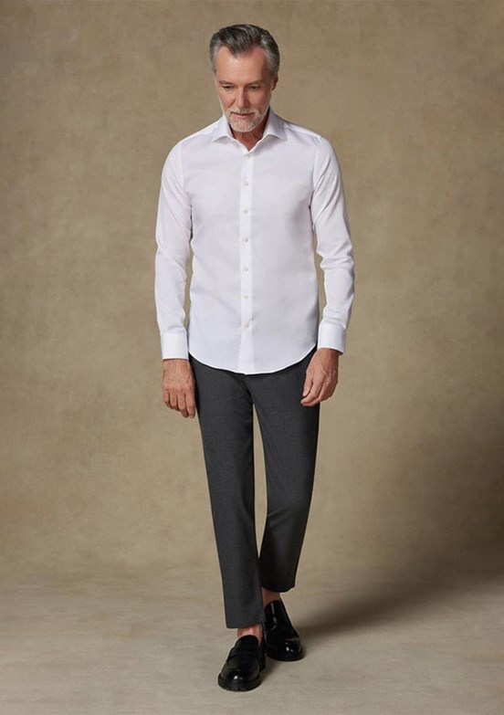 ABBATE Beyaz Donatello Non Iron Armür Pamuklu Slim Fit Klasik Yaka Erkek Düz Gömlek