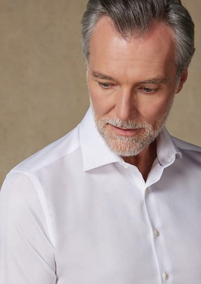ABBATE Beyaz Donatello Non Iron Armür Pamuklu Slim Fit Klasik Yaka Erkek Düz Gömlek