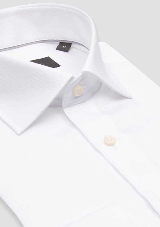 ABBATE Beyaz Donatello Non Iron Armür Pamuklu Slim Fit Klasik Yaka Erkek Düz Gömlek
