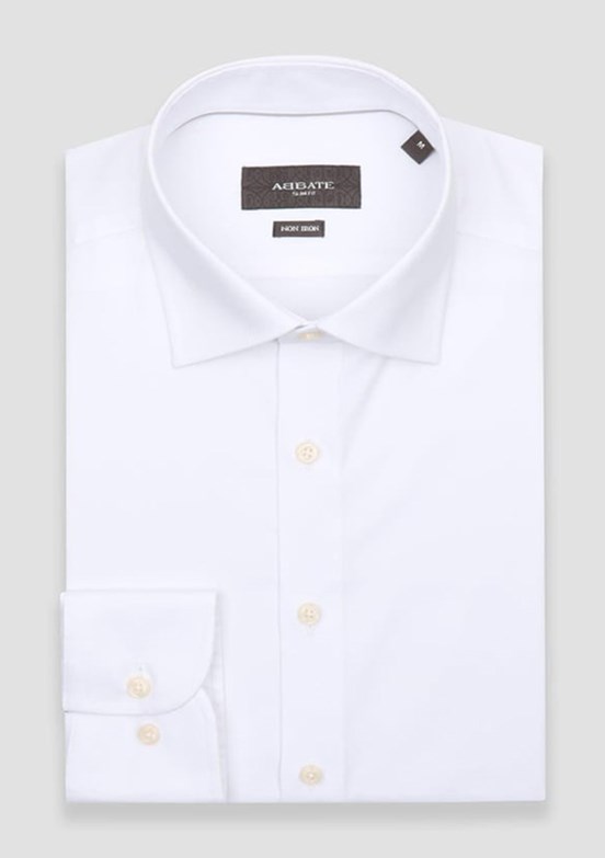 ABBATE Beyaz Donatello Non Iron Armür Pamuklu Slim Fit Klasik Yaka Erkek Düz Gömlek