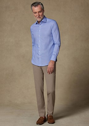 ABBATE Mavi Donatello Non-ıron Armürlü Pamuklu Slim Fit Desenli Klasik Yaka Erkek Gömlek