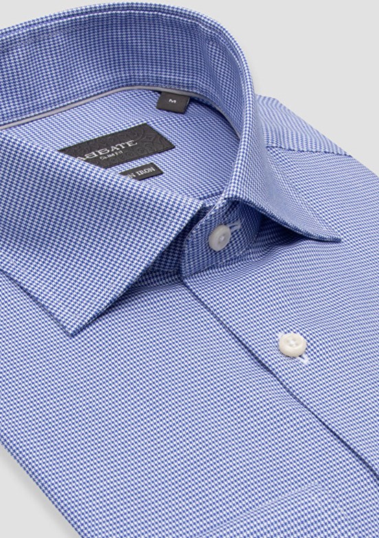 ABBATE Mavi Donatello Non-ıron Armürlü Pamuklu Slim Fit Desenli Klasik Yaka Erkek Gömlek