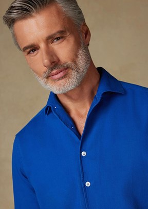 ABBATE Lacivert Antonio Armür Pamuklu Comfort Fit Mostra Yaka Erkek Düz Gömlek