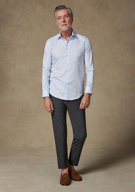 ABBATE Açık Mavi Donatello Non Iron Twill Pamuklu Slim Fit Klasik Yaka Erkek Düz Gömlek