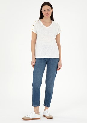 PİERRE CARDİN Beyaz Kadın Regular T-Shirt