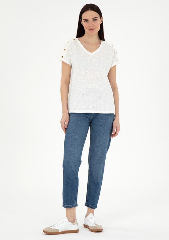 PİERRE CARDİN Beyaz Kadın Regular T-Shirt
