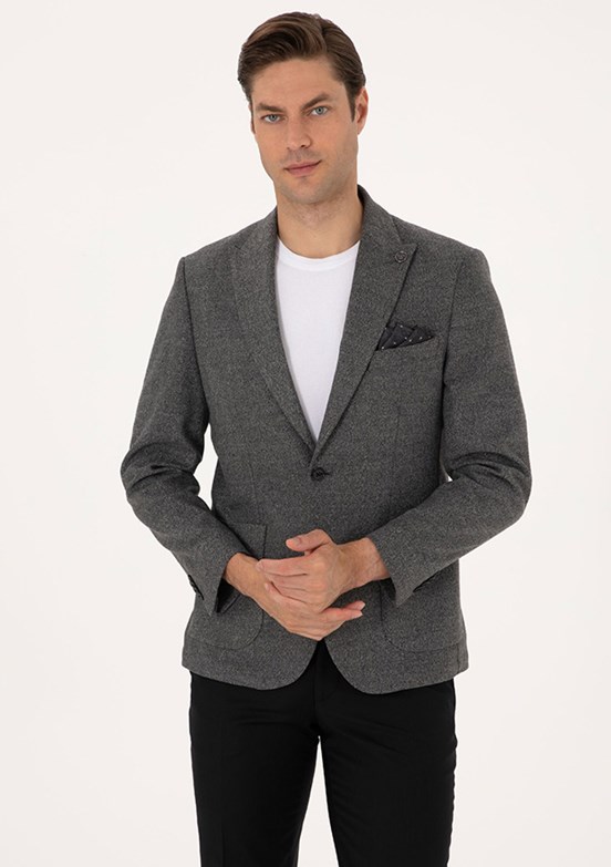PİERRE CARDİN Erkek Füme Slim Ceket