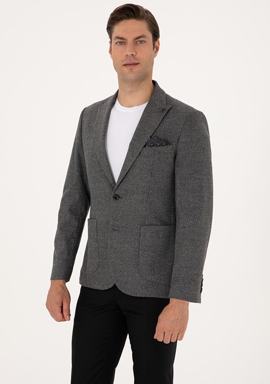 PİERRE CARDİN Erkek Füme Slim Ceket