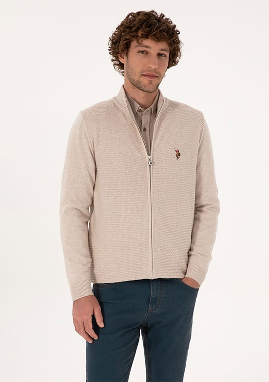 US POLO ASSN Bej Erkek Triko Hırka