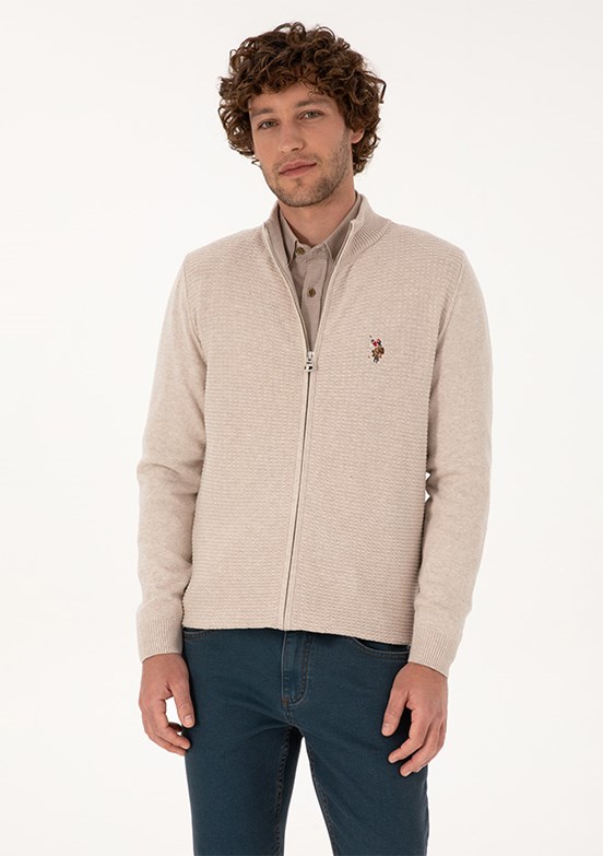 US POLO ASSN Bej Erkek Triko Hırka