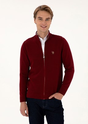 US POLO ASSN Bordo Erkek Triko Hırka