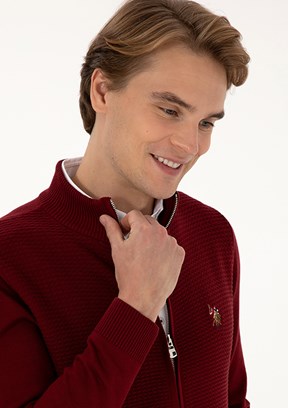 US POLO ASSN Bordo Erkek Triko Hırka