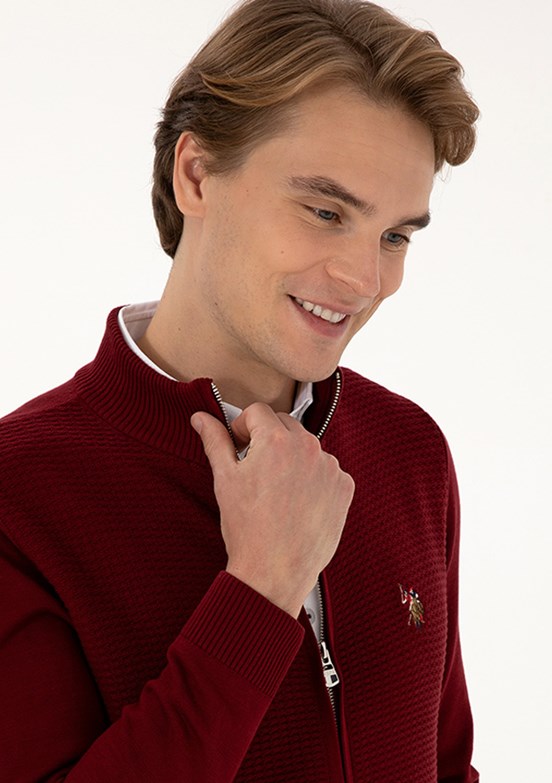 US POLO ASSN Bordo Erkek Triko Hırka