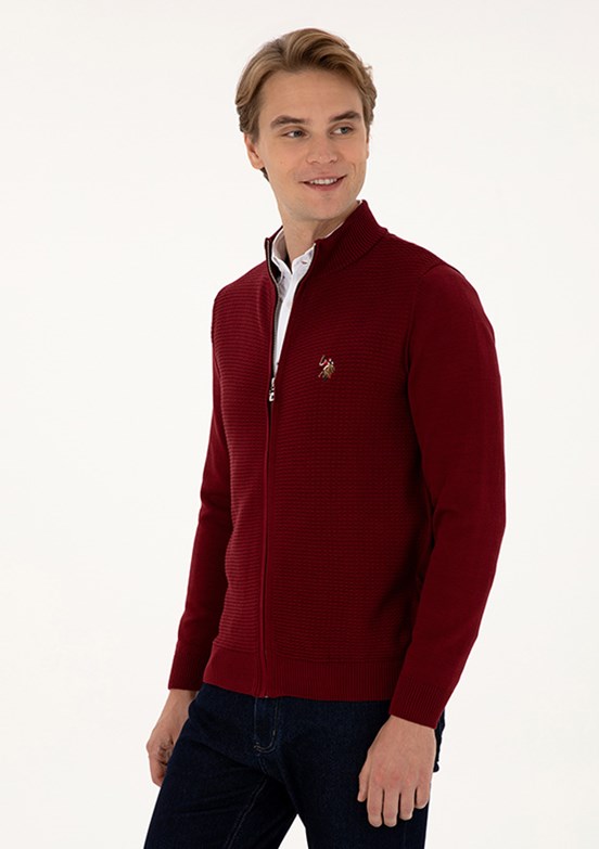 US POLO ASSN Bordo Erkek Triko Hırka