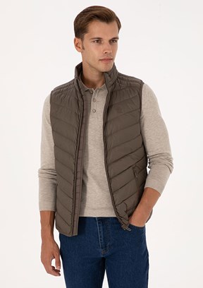 US POLO ASSN Bej Erkek Dokuma Yelek