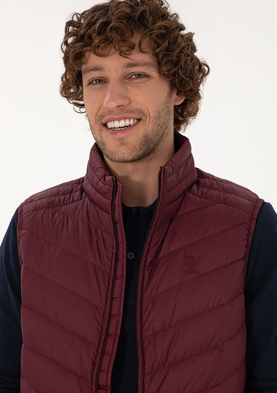 US POLO ASSN Bordo Erkek Dokuma Yelek