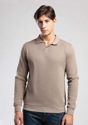LEE COOPER Bej Erkek Polo Yaka Sweatshirt