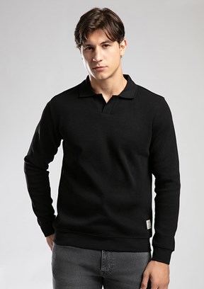 LEE COOPER Siyah Erkek Polo Yaka Sweatshirt