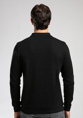 LEE COOPER Siyah Erkek Polo Yaka Sweatshirt