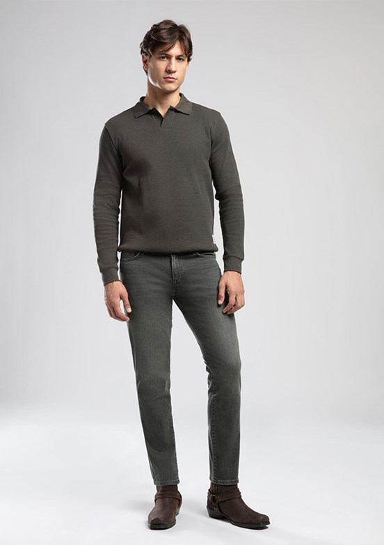 LEE COOPER Yeşil Erkek Polo Yaka Sweatshirt