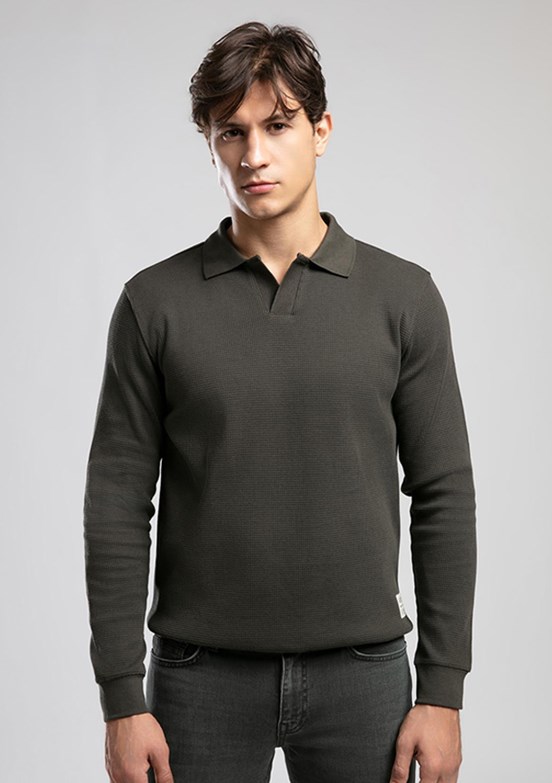 LEE COOPER Yeşil Erkek Polo Yaka Sweatshirt
