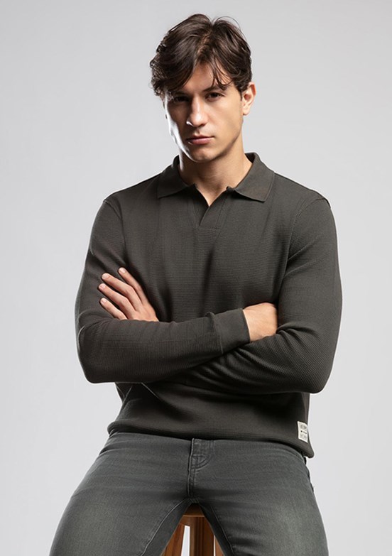 LEE COOPER Yeşil Erkek Polo Yaka Sweatshirt