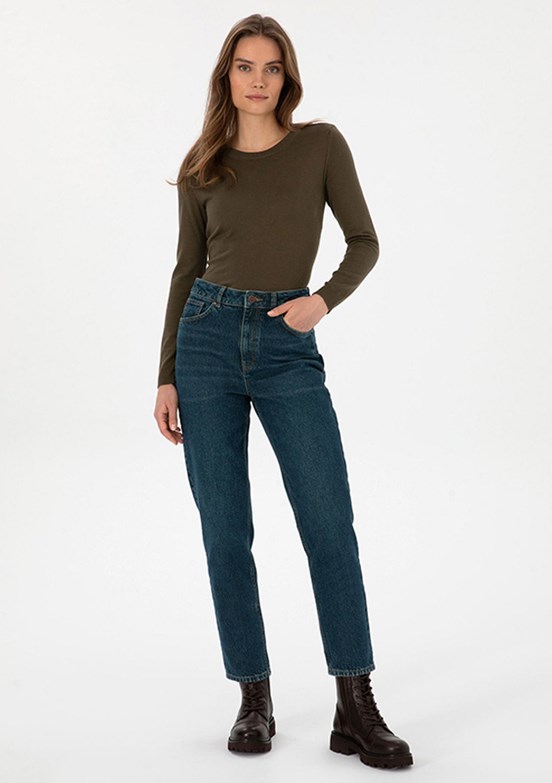 PİERRE CARDİN Lacivert Kadın Mom Jean Pantolon