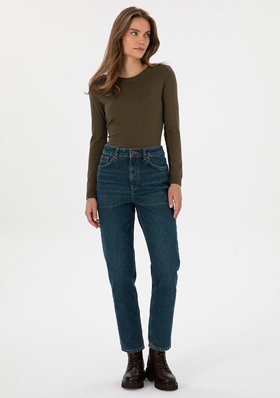 PİERRE CARDİN Lacivert Kadın Mom Jean Pantolon