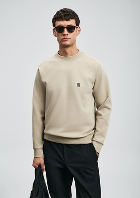 LUFIAN Bej Erkek Baskılı Sweatshirt