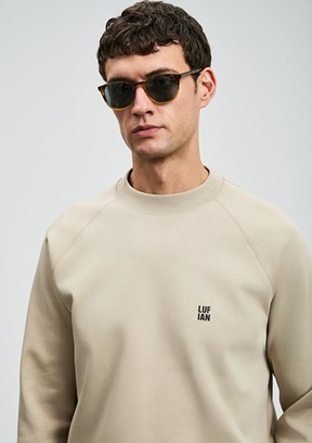 LUFIAN Bej Erkek Baskılı Sweatshirt