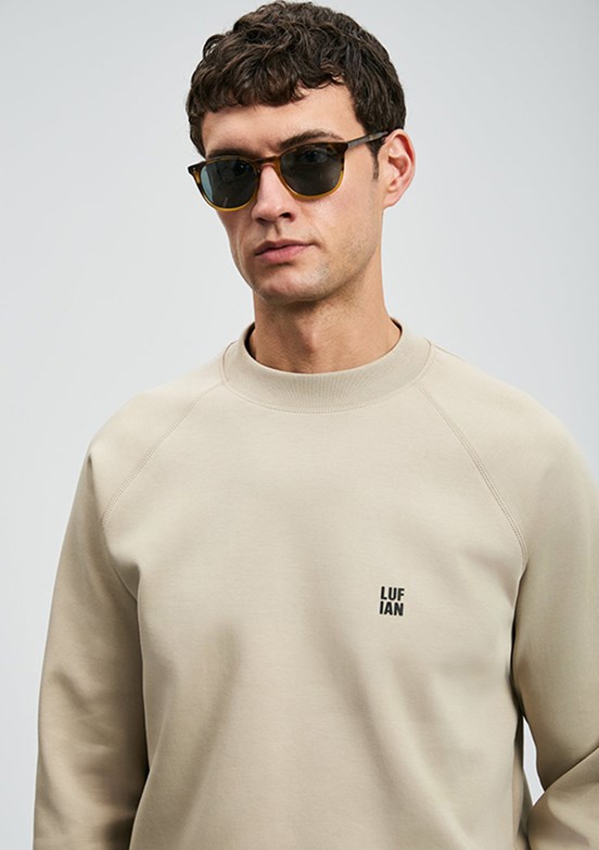 LUFIAN Bej Erkek Baskılı Sweatshirt