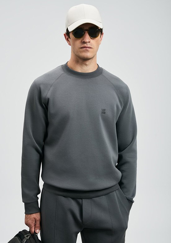 LUFIAN Gri Erkek Baskılı Sweatshirt