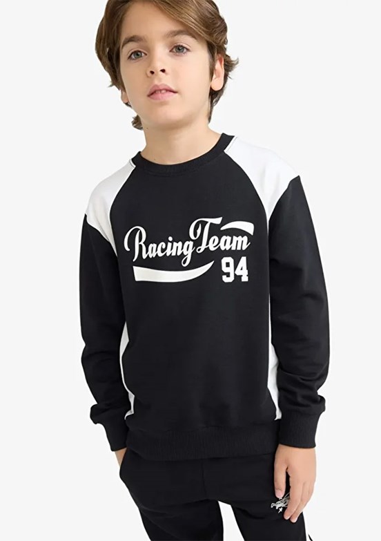 DEFACTO Siyah Erkek Çocuk Örme Sweatshirt