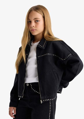 DEFACTO Siyah Kız Çocuk Denim Ceket