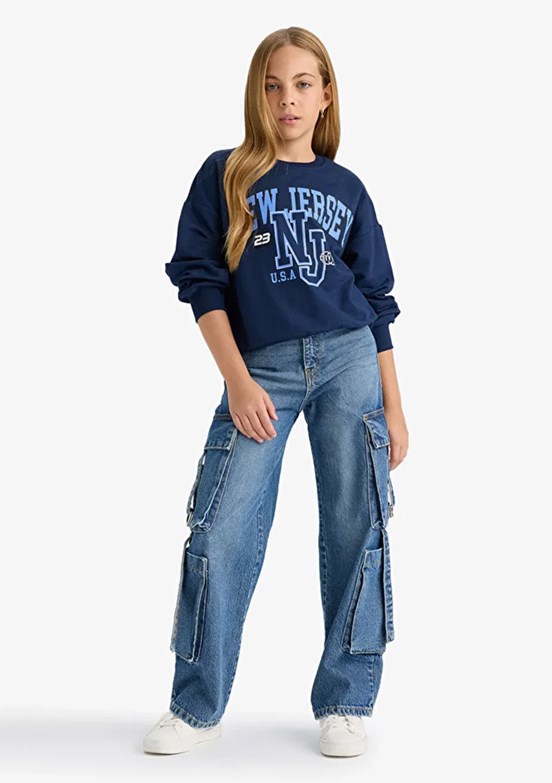 DEFACTO Çok Renkli Kız Çocuk Baskılı Sweatshirt